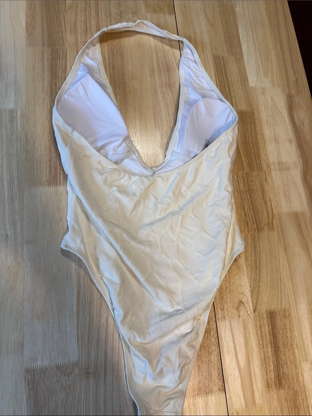 Mono B White Halter V-Neck One-Piece Swimsuit